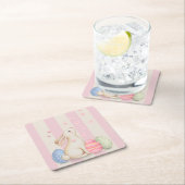 Spring Easter Bunny & Eggs Stripe  スクエアペーパーコースター (インサイチュ)