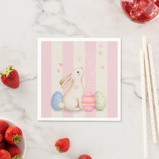 Spring Easter Bunny & Eggs Stripe Napkins スタンダードカクテルナプキン