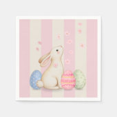 Spring Easter Bunny & Eggs Stripe Napkins スタンダードカクテルナプキン (正面)