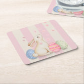 Spring Easter Bunny & Eggs Stripe  Square Paper Co スクエアペーパーコースター (アングル)