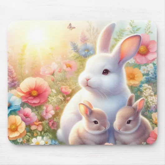 Spring Easter Bunny Family Floral Garden マウスパッド (正面)