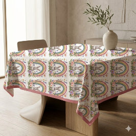 Spring Easter Bunny Rainbow Art Wildflowers Meadow テーブルクロス