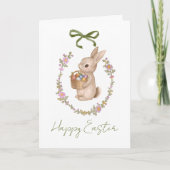 Spring Easter Floral Egg Bunny Holiday Card カード (正面)