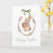 Spring Easter Floral Egg Bunny Holiday Card カード (黄色い花)