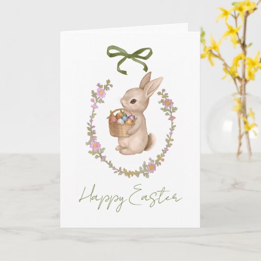 Spring Easter Floral Egg Bunny Holiday Card カード (黄色い花)