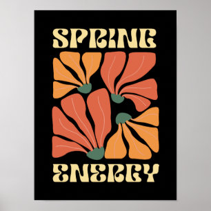 Spring Energy レトロ フラワー デザイン   ビンテージ アブストラクト ポスター