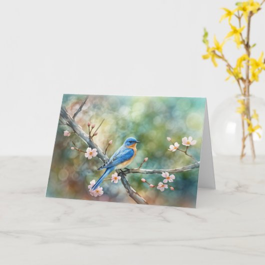 Spring Equinox Greetings Blossoms and Blue Bird  カード (黄色い花)