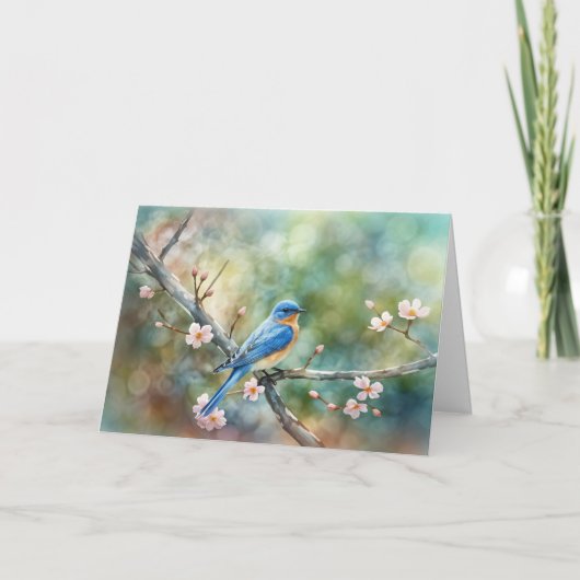 Spring Equinox Greetings Blossoms and Blue Bird  カード (正面)
