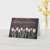 Spring Equinox with Tulips and Wood Beauty カード (黄色い花)