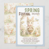 Spring Festival Cute Bunny Floral Easter 招待状 (正面/裏面)