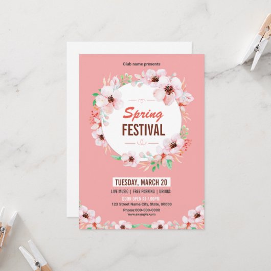 Spring Festival Invitation Flyer Template 招待状 (正面/裏面インサイチュ)