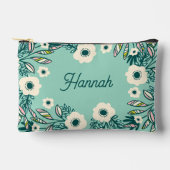 Spring Floral Accessory Pouch – White & Teal アクセサリーポーチ (正面)