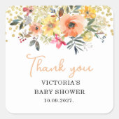 Spring Floral Baby Shower  スクエアシール (正面)