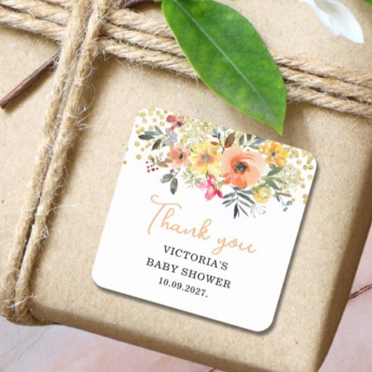 Spring Floral Baby Shower  スクエアシール