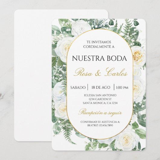 Spring Floral Boho Spanish Wedding  招待状 (正面/裏面)