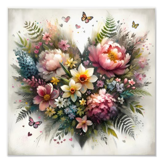 Spring Floral Bouquet Watercolor フォトプリント (正面)