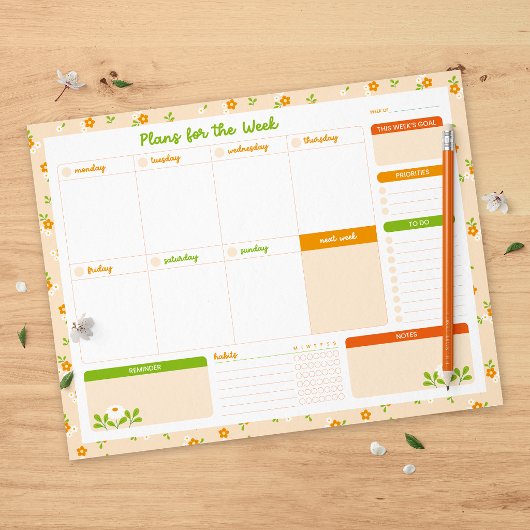 Spring Floral Bouquets Weekly Monday Start Planner ノートパッド