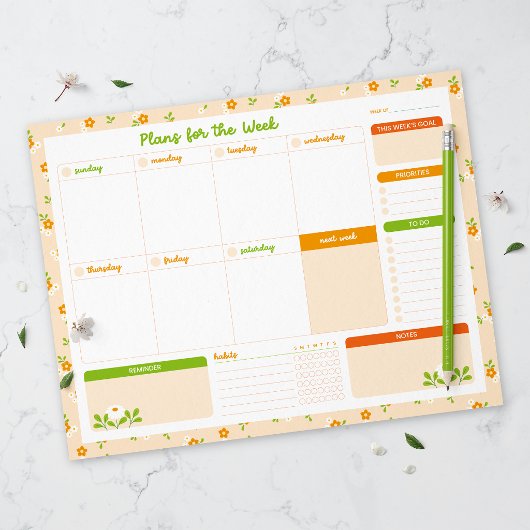 Spring Floral Bouquets Weekly Sunday Start Planner ノートパッド
