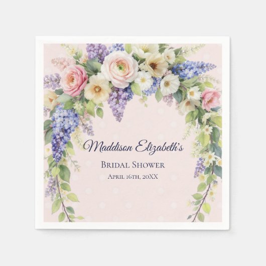 Spring Floral Bridal Shower スタンダードカクテルナプキン (正面)