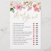 Spring Floral Bridal Shower He Said She Said Game (正面)