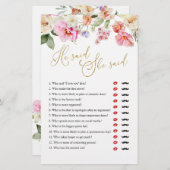 Spring Floral Bridal Shower He Said She Said Game (正面/裏面)