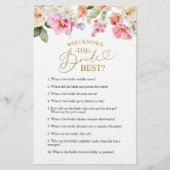 Spring Floral Bridal Shower Knows The Bride Game  (正面)