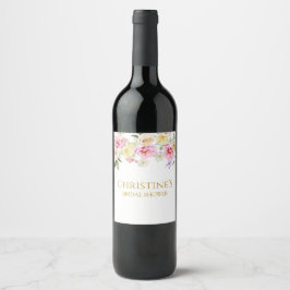 Spring Floral Bridal Shower Wine Bottle Label ワインラベル