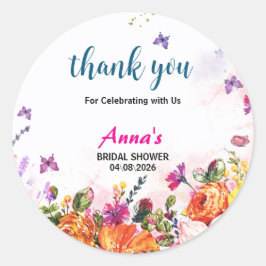 Spring Floral Butterfly Garden Bridal Showers ラウンドシール