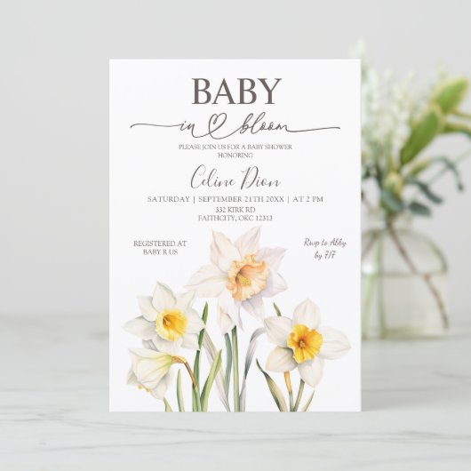 Spring Floral Daffodil Baby Shower  招待状 (スタンド正面)