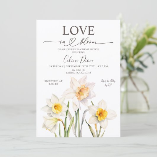 Spring Floral Daffodil Bridal Shower  招待状 (スタンド正面)