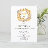 Spring Floral Daffodil Wreath 1st Holy Communion 招待状 (スタンド正面)