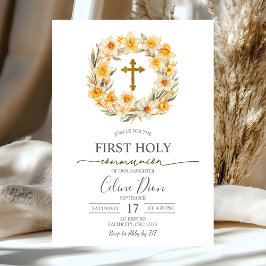 Spring Floral Daffodil Wreath 1st Holy Communion 招待状