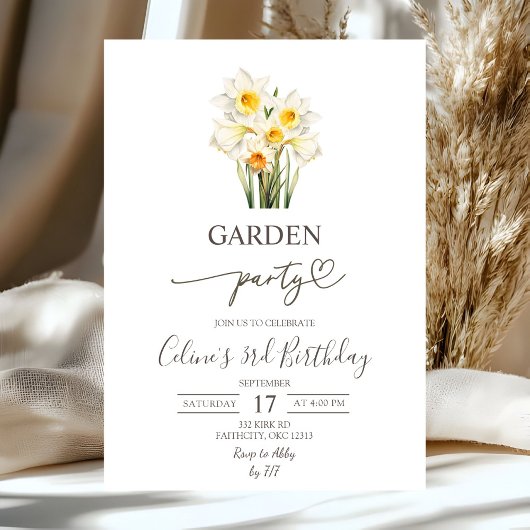 Spring Floral Daffodil Wreath Garden Party 招待状