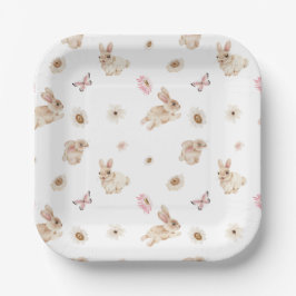 Spring Floral Easter Bunny Baby Shower ペーパープレート