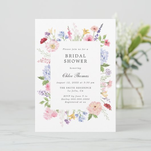 Spring Floral Frame Bridal Shower 招待状 (スタンド正面)