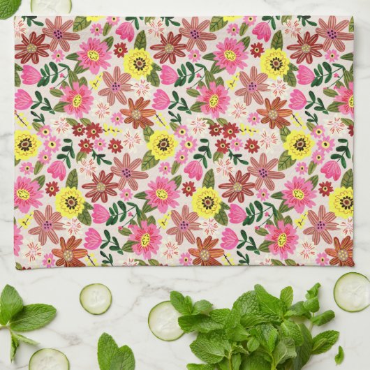 Spring Floral Garden Easter Kitchen Tea  キッチンタオル (折り畳み)