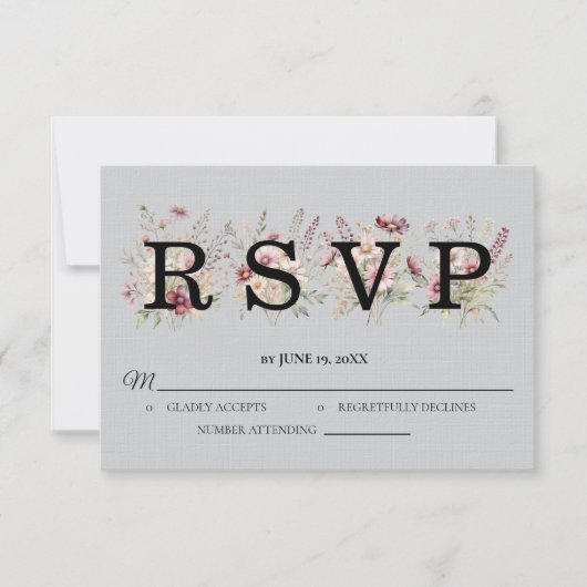 Spring Floral light grey Wedding RSVP card (正面)