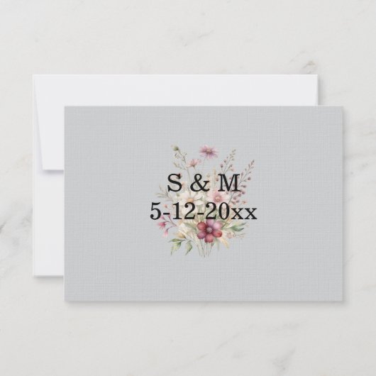 Spring Floral light grey Wedding RSVP card (裏面)