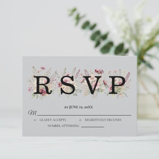 Spring Floral light grey Wedding RSVP card (スタンド正面)
