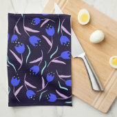 Spring Floral Pattern on Dark Blue Background キッチンタオル (四つ折り)