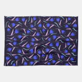 Spring Floral Pattern on Dark Blue Background キッチンタオル (横)