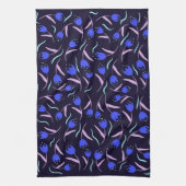 Spring Floral Pattern on Dark Blue Background キッチンタオル (縦)