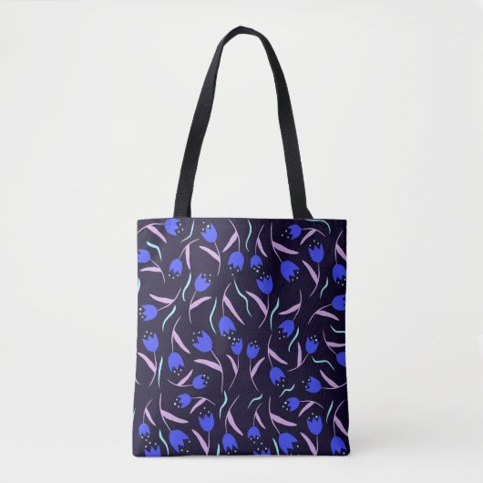 Spring Floral Pattern on Dark Blue Background トートバッグ (正面)
