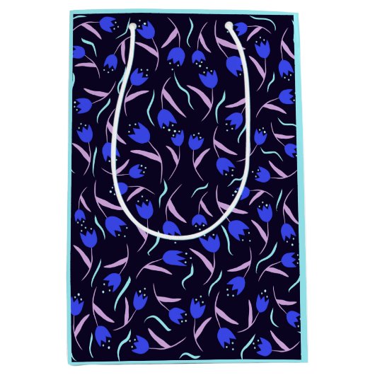 Spring Floral Pattern Turquoise ミディアムペーパーバッグ (正面)