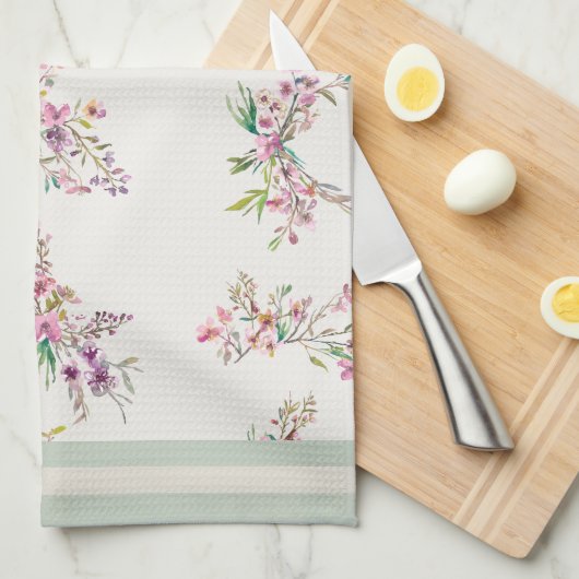 Spring Floral Pattern Watercolor Botanical キッチンタオル (四つ折り)