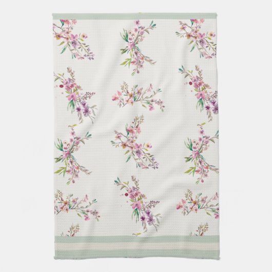 Spring Floral Pattern Watercolor Botanical キッチンタオル (縦)