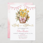 Spring Floral Pink Coquette Baby Shower 招待状 (正面/裏面)