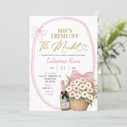 Spring Floral Pink Coquette Daisy Bridal Shower 招待状 (スタンド正面)