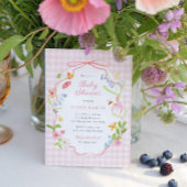 Spring Floral Pink Gingham Baby Shower 招待状