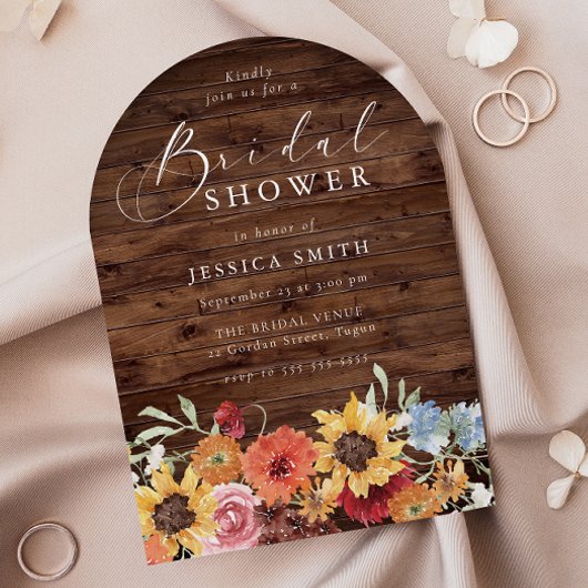 Spring Floral Rustic Wood Modern Bridal Shower  招待状